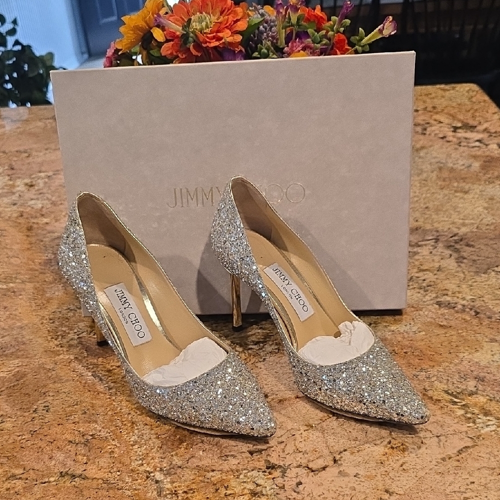 Jimmy Choo Sparkling Silver Heels